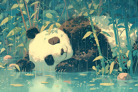 淋雨的熊猫图片