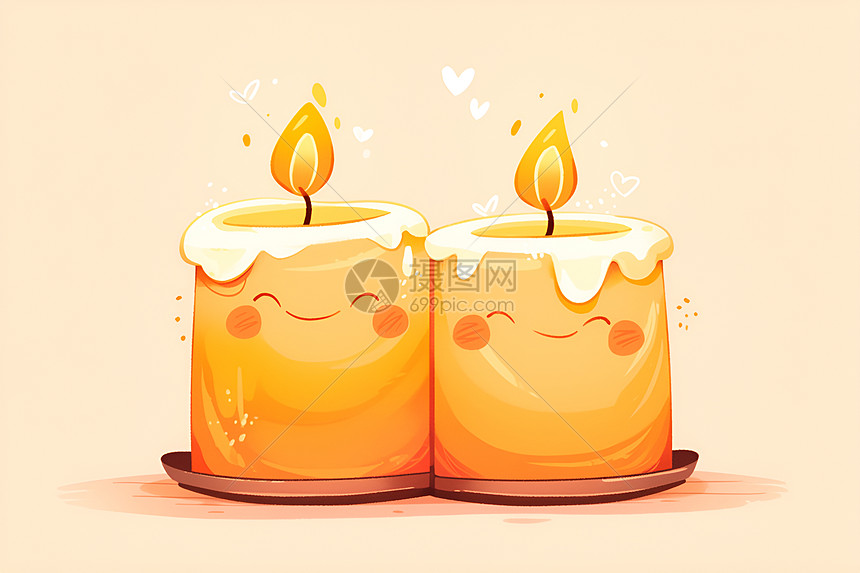 浪漫插图中的两个可爱的蜡烛图片
