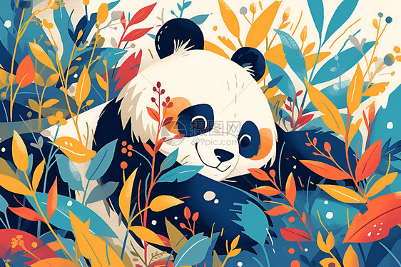 熊猫休憩在树叶间的熊猫图片