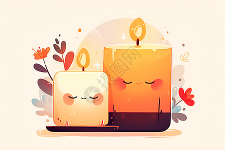 卡通表情浪漫蜡烛夜插画