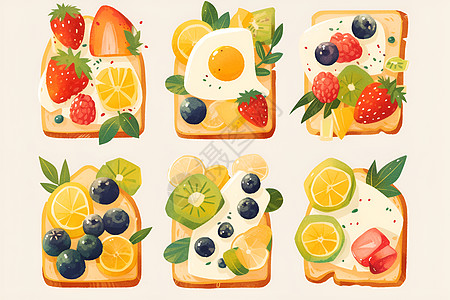 面包美味多汁的水果吐司插画