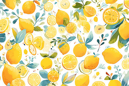 清新明亮的柠檬插画图片