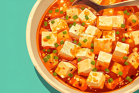麻婆豆腐美食插画图片