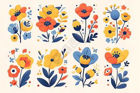色彩的花卉插画图片
