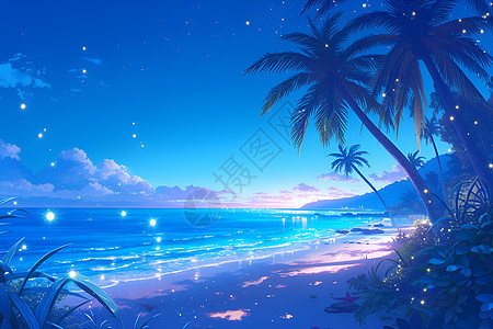 夜幕降临时沙滩风景图片