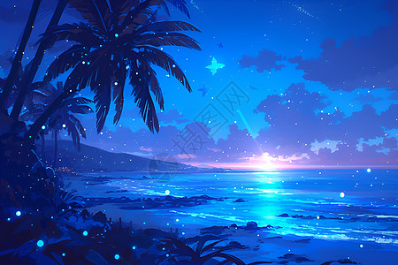 夜幕降临时海滩图片