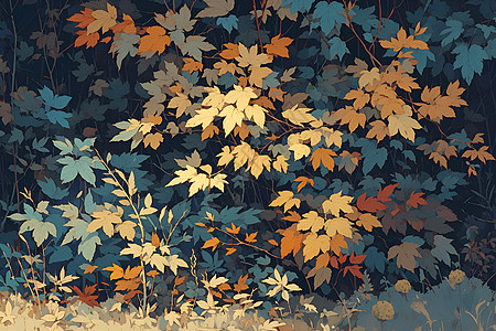 秋天叶子秋日森林的魅力插画