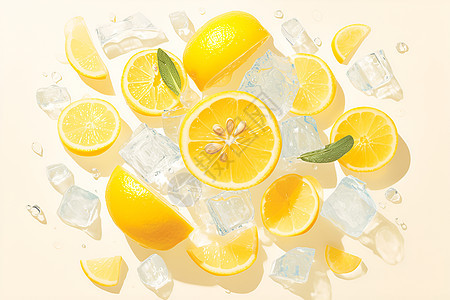 冰块上的柠檬图片