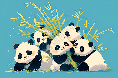 可爱的熊猫竹林间可爱熊猫插画