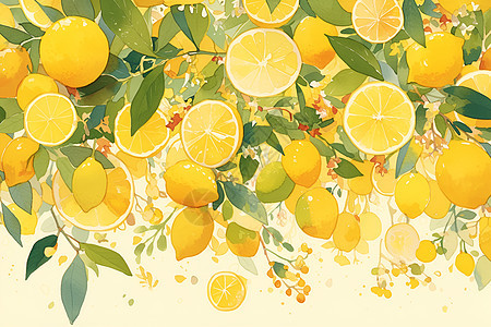 清新明亮的柠檬插画图片