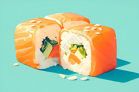 美味寿司在蓝色背景上图片