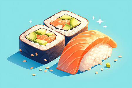 新鲜的三文鱼寿司图片