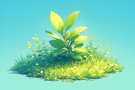 翠绿芳草间盛开的小植物图片