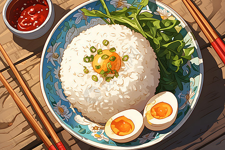 美味的鸡蛋和米饭图片
