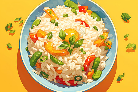 美味的白米饭和蔬菜图片