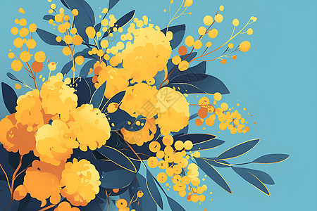 绚丽黄花在浅蓝背景下绽放图片
