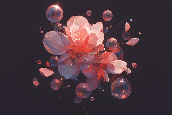 梦幻的花朵和气泡图片