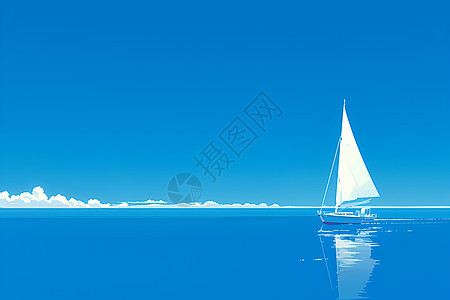 蔚蓝海洋中的帆船图片