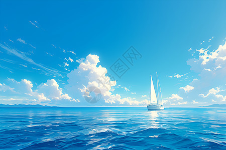 蓝天白云间的帆船图片