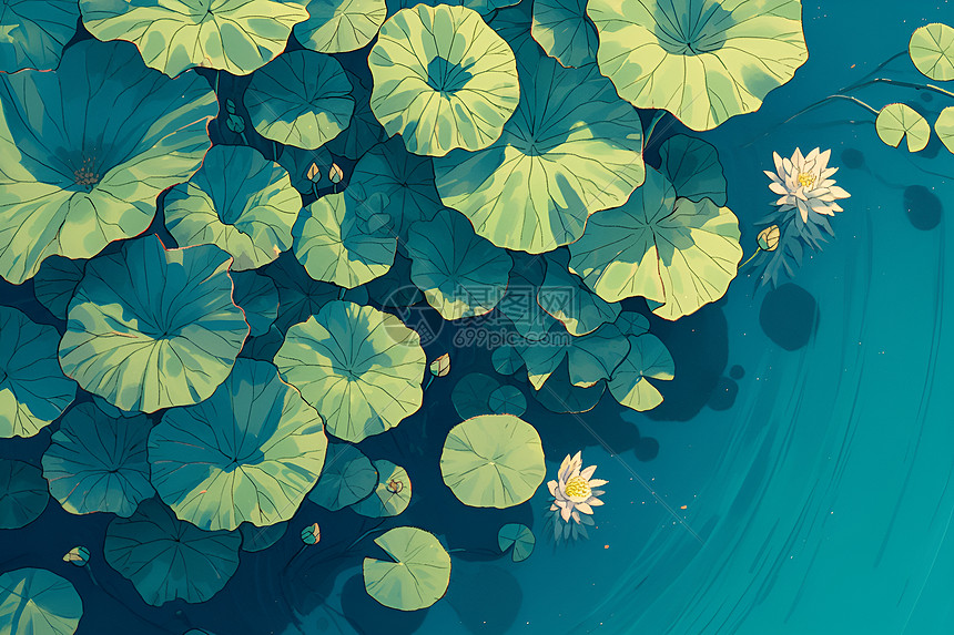 水中漂浮的莲叶图片