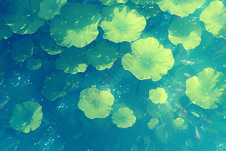 水面上的翠绿荷叶图片