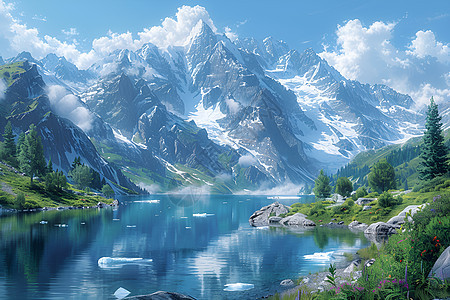 壮丽的山脉湖泊图片