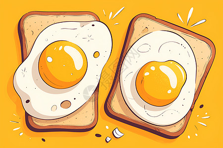 面包吐司上的营养煎蛋插画