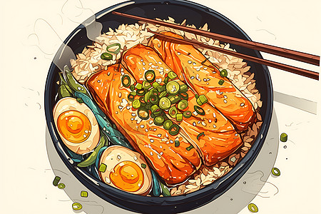 一碗米饭一碗中式饭菜插画