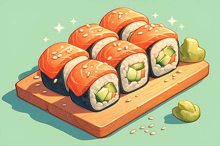 美味的三文鱼寿司卷图片