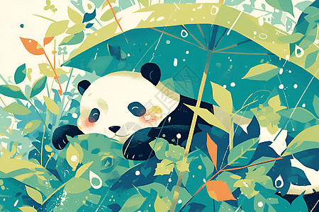 熊猫伞下避雨图片