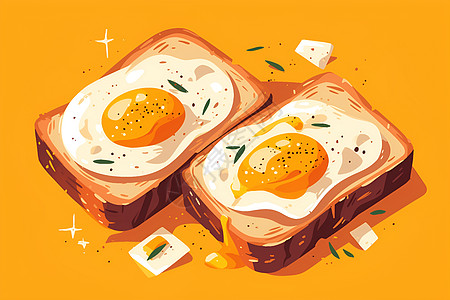 煎蛋吐司面包插画