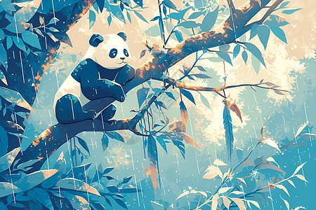 雨中树林里的熊猫图片