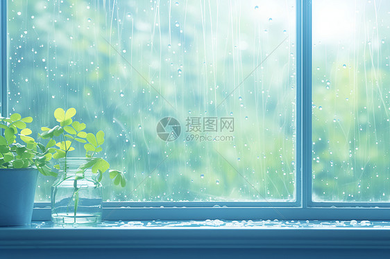 窗台上的雨滴图片