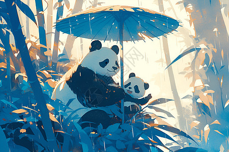 竹林下的熊猫图片