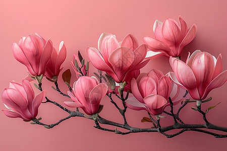 枝头绽放的粉色花朵图片