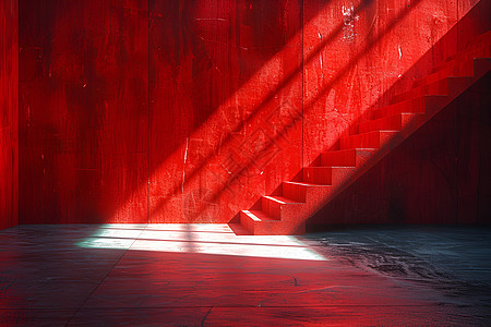 红色阶梯的幽暗房间图片