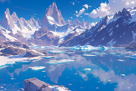 冰雪山巅的湖泊图片