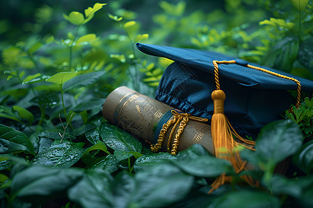 毕业帽与文凭的近景图片
