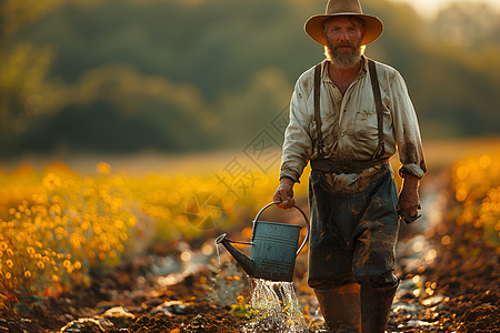 拿着浇水壶的农民图片