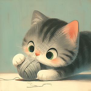 玩毛线球的猫咪图片