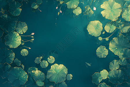 水中的绿色荷叶图片