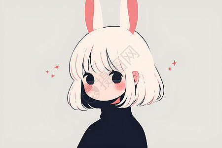 可爱少女戴着兔耳图片