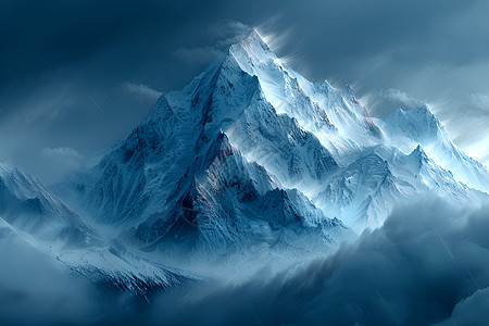 浓云迷蒙的雪山高清图片