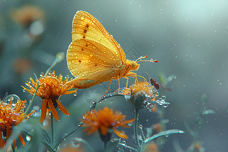清晨花朵上的蝴蝶图片