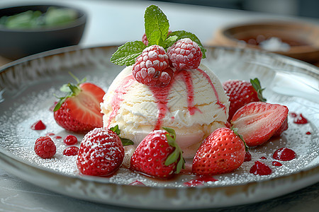 草莓和冰淇淋图片