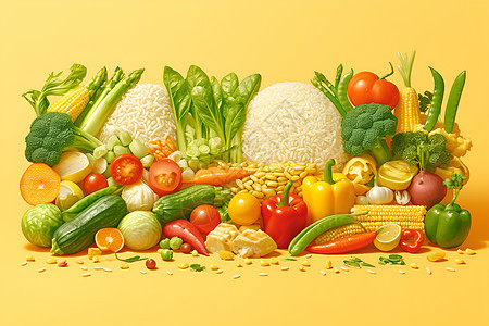 五颜六色的菜蔬和米饭图片