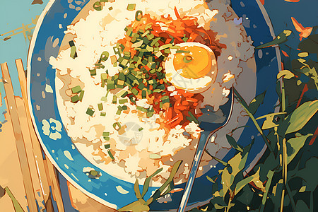 鸡蛋配米饭图片