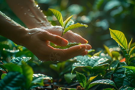 采摘荔枝茶农的双手背景