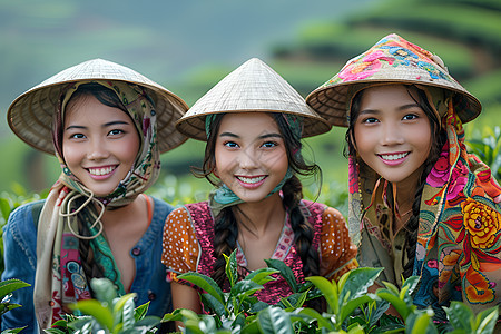 茶农妇女欢笑采茶图片