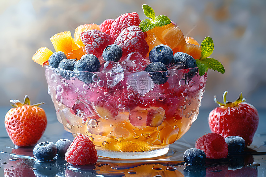 美味新鲜的水果冰沙图片